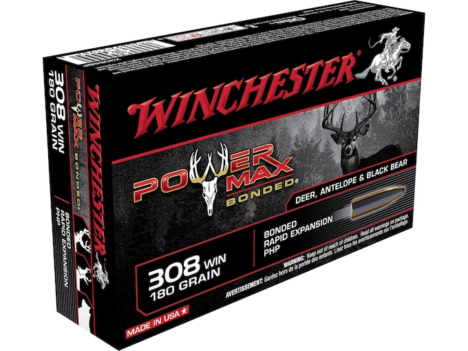 Winchester Power Max Bonded Ammunition 308 Winchester 180 Grain Protected Hollow Point Box of 20