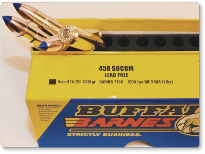 Buffalo Bore Ammunition 458 SOCOM 300 Grain Barnes TTSX Polymer Tipped Spitzer Lead-Free Box of 20