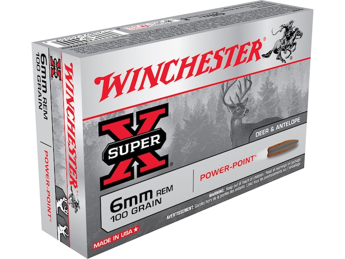 Winchester Super-X Ammunition 6mm Remington 100 Grain Power-Point Box of 20