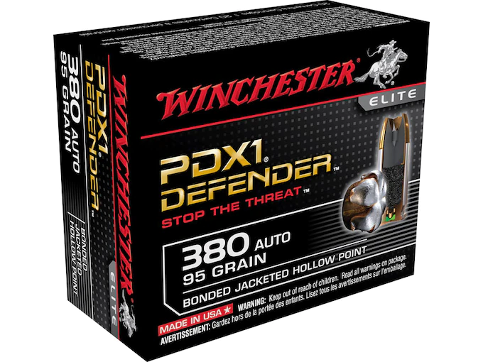 Winchester Defender Ammunition 380 ACP 95 Grain Bonded Jacketed Hollow Point Box of 20