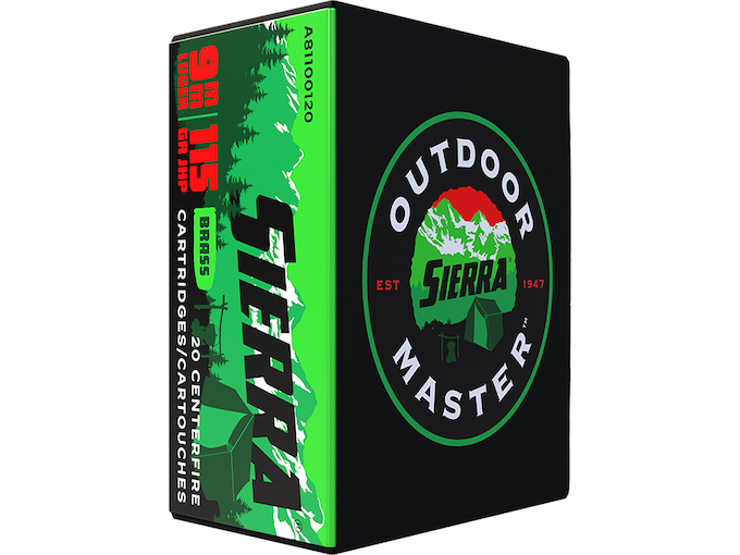 Sierra Outdoor Master Ammunition 9mm Luger 115 Grain Jacketed Hollow Point Box of 20