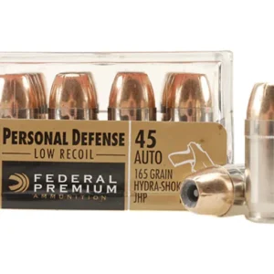 Federal Premium Personal Defense Reduced Recoil Ammunition 45 ACP 165 Grain Hydra-Shok Jacketed Hollow Point Box of 20