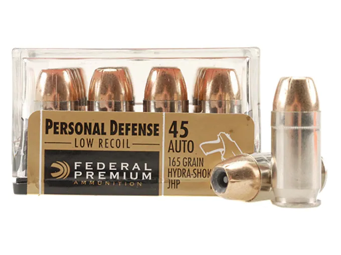 Federal Premium Personal Defense Reduced Recoil Ammunition 45 ACP 165 Grain Hydra-Shok Jacketed Hollow Point Box of 20
