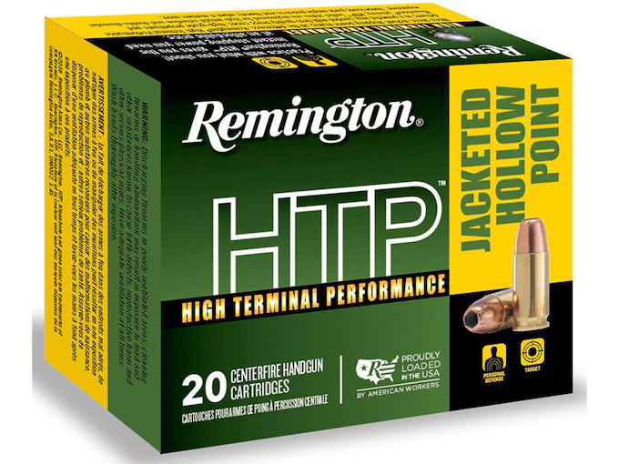 Remington High Terminal Performance (HTP) Ammunition 9mm Luger +P 115 Grain Jacketed Hollow Point Box of 20