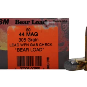 HSM Bear Ammunition 44 Remington Magnum 305 Grain Lead Wide Flat Nose Gas Check Box of 50