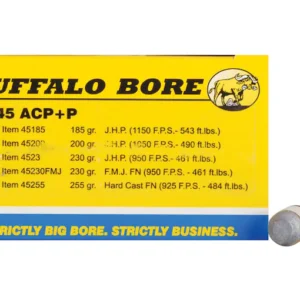 Buffalo Bore Ammunition Outdoorsman 45 ACP +P 255 Grain Hard Cast Lead Flat Nose Box of 20