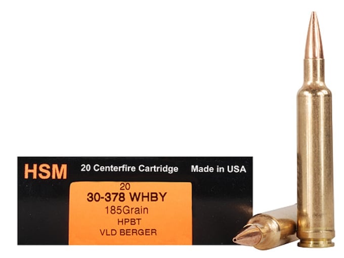 HSM Trophy Gold Ammunition 30-378 Weatherby Magnum 185 Grain Berger Hunting VLD Hollow Point Boat Tail Box of 20