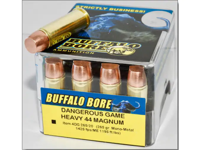 Buffalo Bore Dangerous Game Ammunition 44 Remington Magnum 265 Grain Lehigh Mono-Metal Lead-Free Box of 20