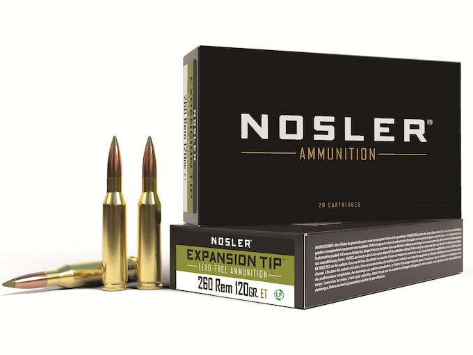 Nosler E-Tip Ammunition 260 Remington 120 Grain E-Tip Lead-Free Box of 20