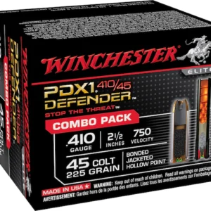 Winchester Defender Ammunition Combo Pack 45 Colt (Long Colt) 225 Grain Bonded Jacketed Hollow Point and 410 Bore 2-1/2" 3 Disks over 1/4 oz BB Box of 20 (10 Rounds of Each)