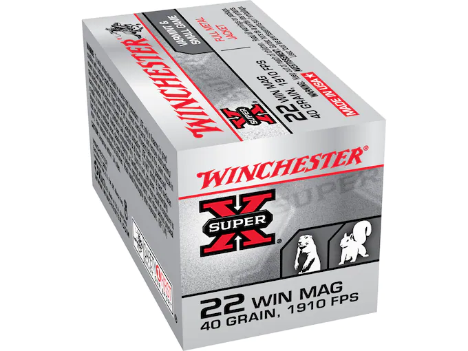 Winchester Super-X Ammunition 22 Winchester Magnum Rimfire (WMR) 40 Grain Full Metal Jacket