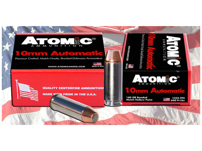 Atomic Ammunition 10mm Auto 180 Grain Bonded Match Hollow Point Box of 50