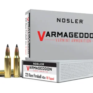 Nosler Varmageddon Ammunition 221 Remington Fireball 40 Grain Polymer Tip Flat Base Box of 20