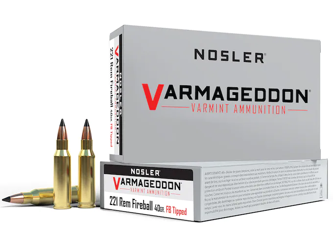 Nosler Varmageddon Ammunition 221 Remington Fireball 40 Grain Polymer Tip Flat Base Box of 20