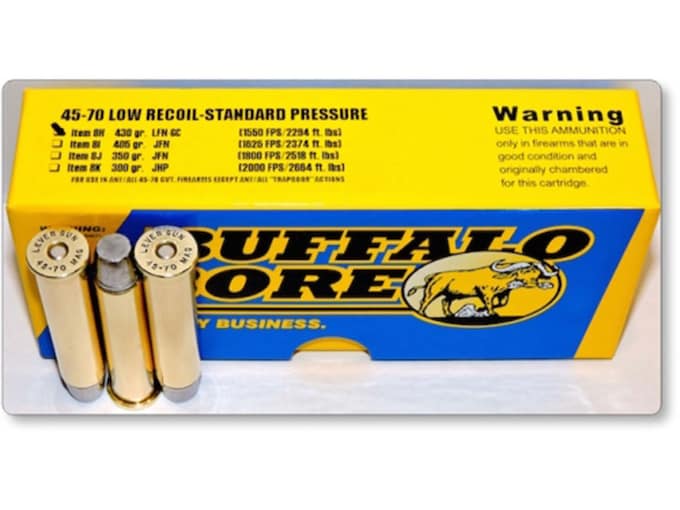 Buffalo Bore Ammunition 45-70 Government 430 Grain Hard Cast Lead Long Flat Nose Low Recoil Standard Pressure Full Power Box of 20