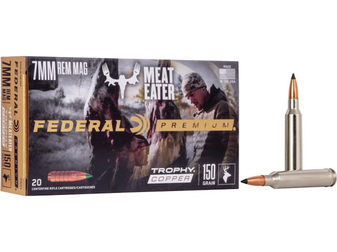 Federal Premium Meat Eater Ammunition 7mm Remington Magnum 150 Grain Trophy Copper Tipped Boat Tail Lead-Free Box of 20