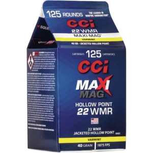 CCI Maxi-Mag Ammunition 22 Winchester Magnum Rimfire (WMR) 40 Grain Jacketed Hollow Point Box of 125