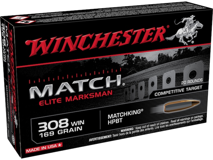 Winchester Match Elite Marksman Ammunition 308 Winchester 169 Grain Hollow Point Boat Tail