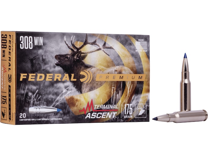 Federal Premium Terminal Ascent Ammunition 308 Winchester 175 Grain Polymer Tip Bonded Boat Tail Box of 20