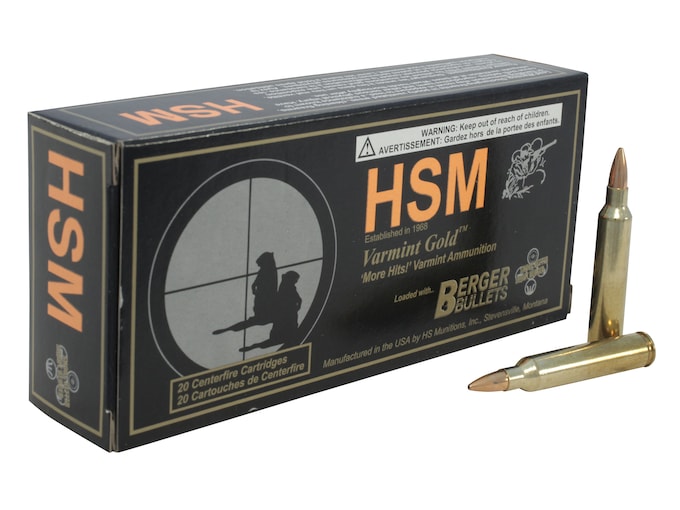 HSM Varmint Gold Ammunition 204 Ruger 35 Grain Berger Varmint Hollow Point Flat Base Box of 20