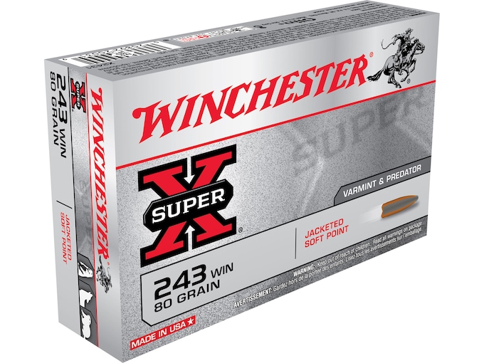 Winchester Super-X Ammunition 243 Winchester 80 Grain Pointed Soft Point Box of 20