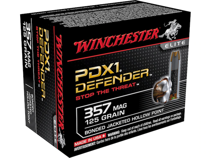 Winchester Defender Ammunition 357 Magnum 125 Grain Bonded Jacketed Hollow Point Box of 20