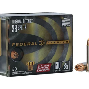 Federal Premium Personal Defense Ammunition 38 Special +P 130 Grain Hydra-Shok Deep Jacketed Hollow Point Box of 20