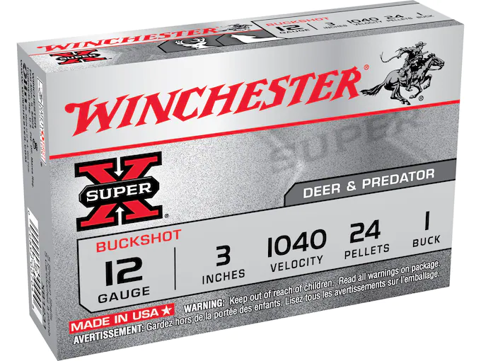 Winchester Super-X Ammunition 12 Gauge 3" Buffered #1 Buckshot 24 Pellets Box of 5