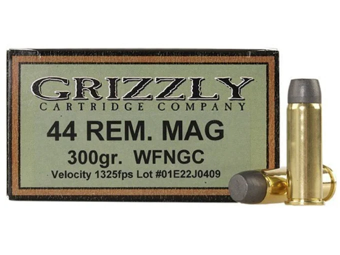 Grizzly Ammunition 44 Remington Magnum 300 Grain Cast Performance Lead Wide Flat Nose Gas Check Box of 20