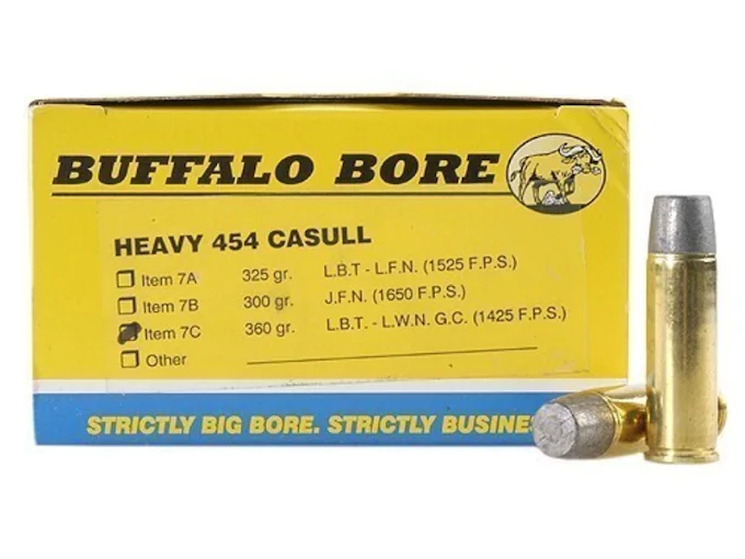 Buffalo Bore Ammunition 454 Casull 360 Grain Lead Long Wide Nose