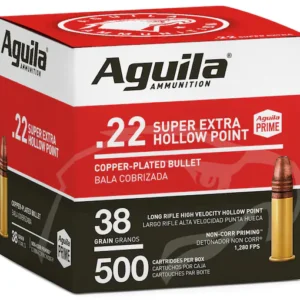 Aguila Super Extra High Velocity Ammunition 22 Long Rifle 38 Grain Plated Lead Hollow Point Bulk