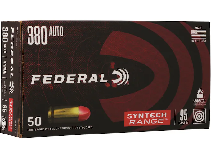 Federal Syntech Range Ammunition 380 ACP 95 Grain Total Synthetic Jacket (TSJ)