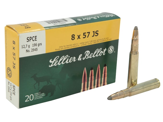Sellier & Bellot Ammunition 8x57mm JS Mauser (8mm Mauser) 196 Grain Soft Point Cutted Edge Box of 20