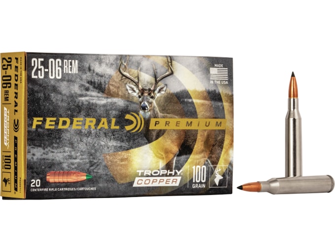 Federal Premium Ammunition 25-06 Remington 100 Grain Trophy Copper Tipped Boat Tail Lead-Free Box of 20