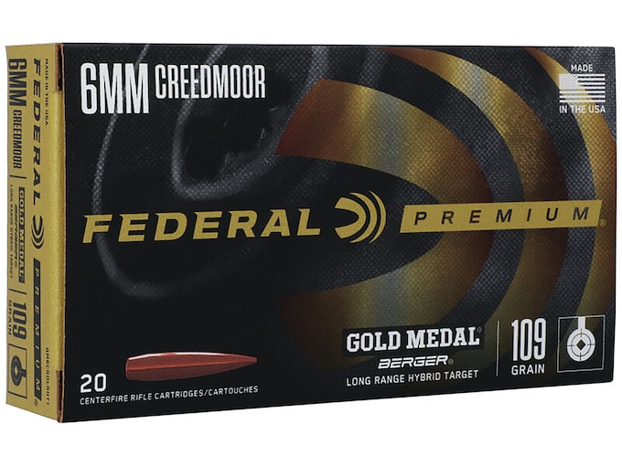 Federal Premium Gold Medal Berger Ammunition 6mm Creedmoor 109 Grain Hollow Point Boat Tail