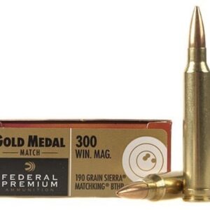 Federal Premium Gold Medal Ammunition 300 Winchester Magnum 190 Grain Sierra MatchKing Hollow Point Boat Tail Box of 20