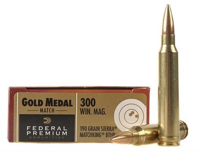 Federal Premium Gold Medal Ammunition 300 Winchester Magnum 190 Grain Sierra MatchKing Hollow Point Boat Tail Box of 20