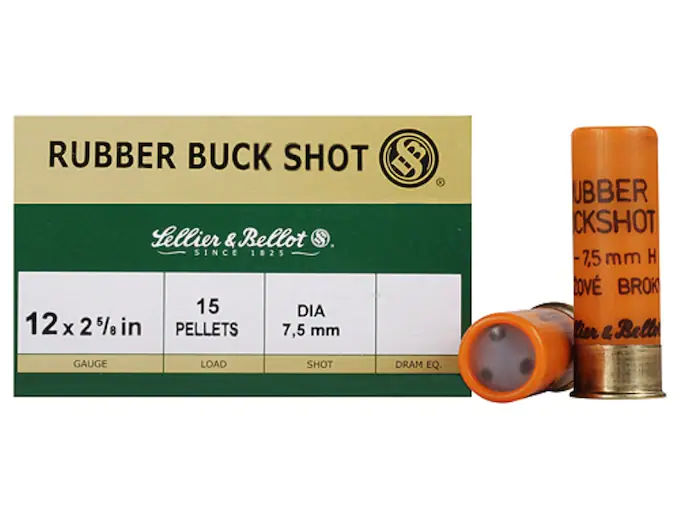 Sellier & Bellot Ammunition 12 Gauge 2-5/8" 7.5mm Rubber Buckshot 15 Pellets Box of 25