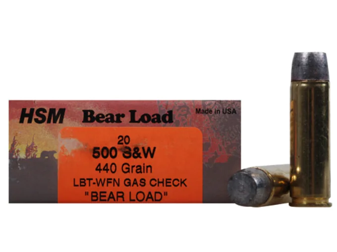 HSM Bear Ammunition 500 S&W Magnum 440 Grain Lead Wide Flat Nose Gas Check Box of 20