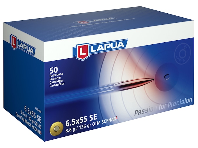 Lapua Scenar-L Ammunition 6.5x55mm Swedish Mauser 136 Grain Hollow Point Boat Tail Box of 50