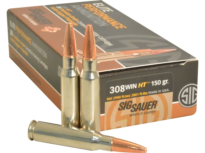 Sig Sauer Elite Performance Hunting HT Ammunition 308 Winchester 150 Grain Solid Copper Lead-Free Expanding Box of 20