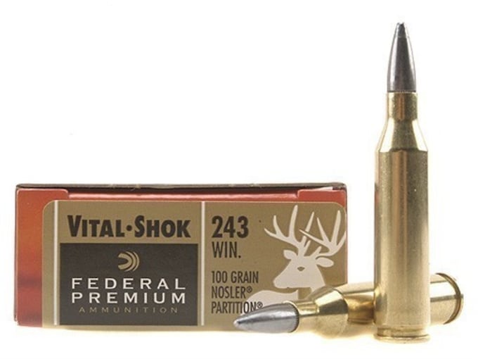 Federal Premium Vital-Shok Ammunition 243 Winchester 100 Grain Nosler Partition Moly Box of 20