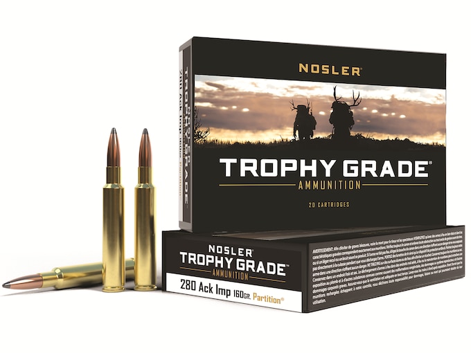 Nosler Trophy Grade Ammunition 280 Ackley Improved 160 Grain Partition Spitzer Box of 20