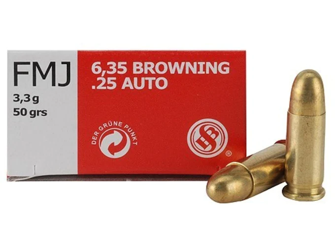 Sellier & Bellot Ammunition 25 ACP 50 Grain Full Metal Jacket Box of 50