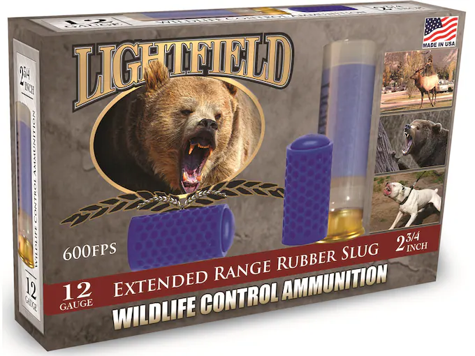 Lightfield Wildlife Control Less Lethal Ammunition 12 Gauge 2-3/4" Extended Range Rubber Slug Box of 5