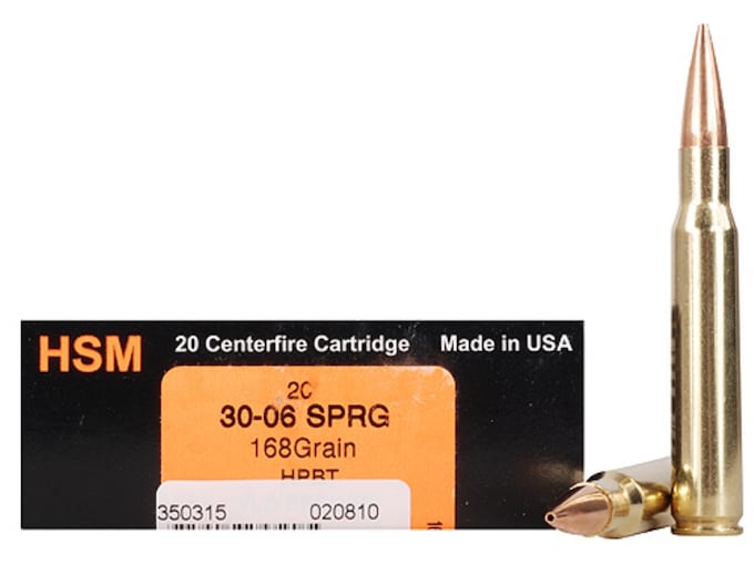 HSM Trophy Gold Ammunition 30-06 Springfield 168 Grain Berger Hunting VLD Hollow Point Boat Tail Box of 20
