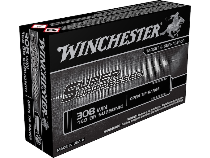 Winchester Super Suppressed Ammunition 308 Winchester Subsonic 168 Grain Open Tip