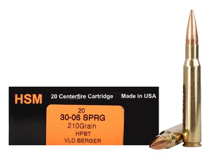 HSM Trophy Gold Ammunition 30-06 Springfield 210 Grain Berger Hunting VLD Hollow Point Boat Tail Box of 20