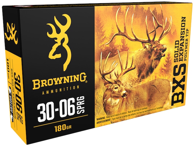 Browning BXS Solid Expansion Ammunition 30-06 Springfield 180 Grain Solid Copper Polymer Tip Boat Tail Lead-Free Box of 20