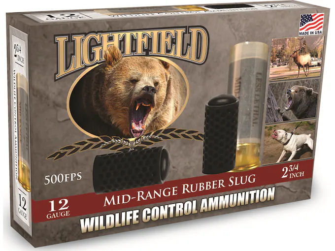 Lightfield Wildlife Control Less Lethal Ammunition 12 Gauge 2-3/4" Mid-Range Rubber Slug Box of 5